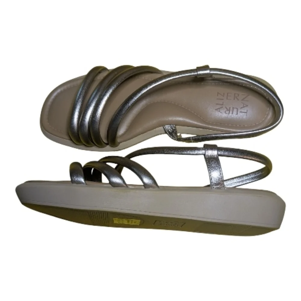 Naturalizer Ankle Strap Sandals Size 8.5 Silver Metallic Shine Straps